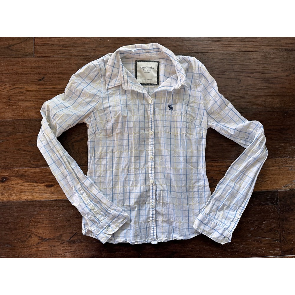 Abercrombie & Fitch Kids Large Blue Yellow Plaid Long Sleeve Button Down Shirt